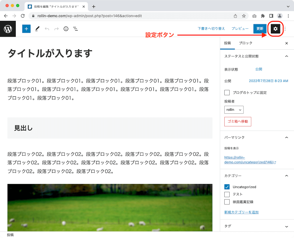 WordPress 管理画面 投稿作成画面 設定